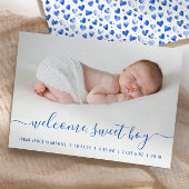 Baby Boy Foto Blauw Script Harten Geboorte Aankondiging