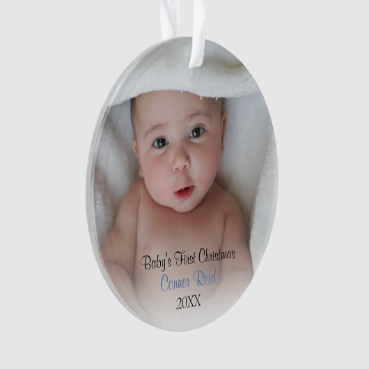 Baby Boy Foto Blue Babys eerste kerstmis Ornament (voorkant)