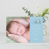 Baby Boy Foto Blue Polka Dot Elephants Birth Aankondiging (Staand voorkant)