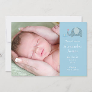 Baby Boy Foto Blue Polka Dot Elephants Birth Aankondiging
