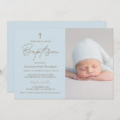Baby Boy Foto Doop Elegant Modern Doopsel Kaart (Voorkant / Achterkant)