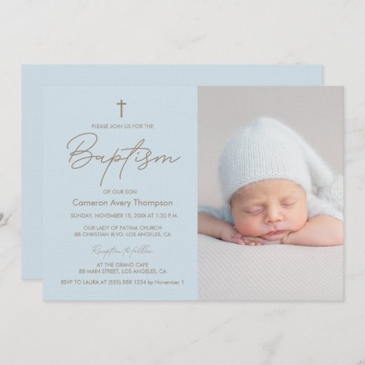Baby Boy Foto Doop Elegant Modern Doopsel Kaart (Voorkant / Achterkant)