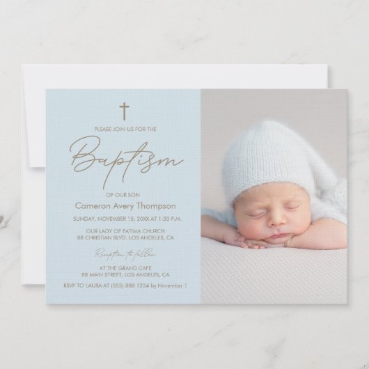 Baby Boy Foto Doop Elegant Modern Doopsel Kaart (Voorkant)