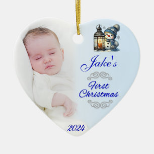Baby Boy Foto Eerste Kerstdecoratie blauw Keramisch Ornament