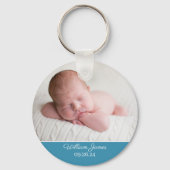 Baby Boy Foto Elegant Blue Birth Announding Sleutelhanger (Voorkant)