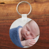 Baby Boy Foto Elegant Blue Birth Announding Sleutelhanger (Achterkant)