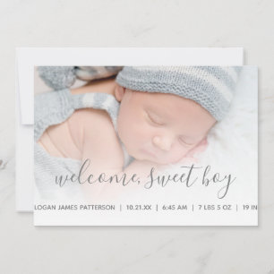 Baby Boy Foto Geboorteaankondiging Grijs Quatrefoi Aankondiging
