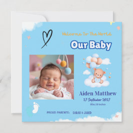 Baby Boy Foto geboorteaankondiging Kaart