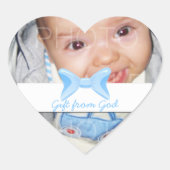 Baby boy Foto Gift van God Blue bow Hart Sticker (Voorkant)