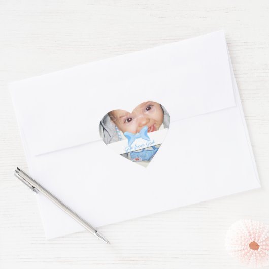 Baby boy Foto Gift van God Blue bow Hart Sticker (Envelop)