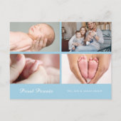 Baby Boy Foto Modern Elegant Script Blauw Geboorte Aankondigingskaart (Achterkant)