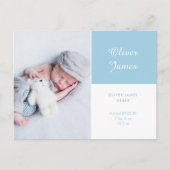 Baby Boy Foto Modern Elegant Script Blauw Geboorte Aankondigingskaart (Voorkant)