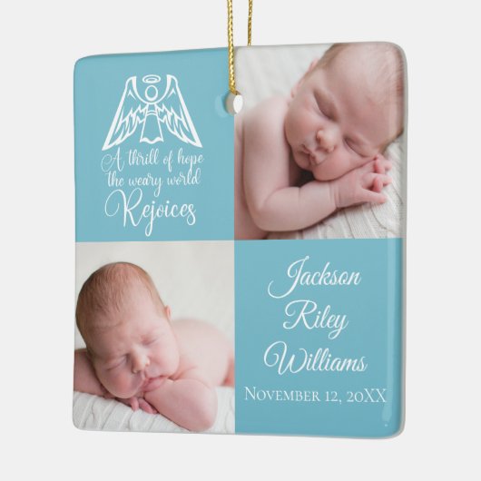 Baby Boy Foto Rejoice Angel Cute Blue Kerstmis Keramisch Ornament (Links)