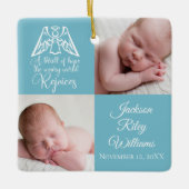 Baby Boy Foto Rejoice Angel Cute Blue Kerstmis Keramisch Ornament (Voorkant)