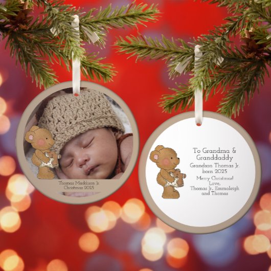 Baby Boy Foto Teddy Bear Grandparent Ornament
