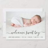 Baby Boy Foto Zwart Wit Script Harten Geboorte Aankondiging (Voorkant)