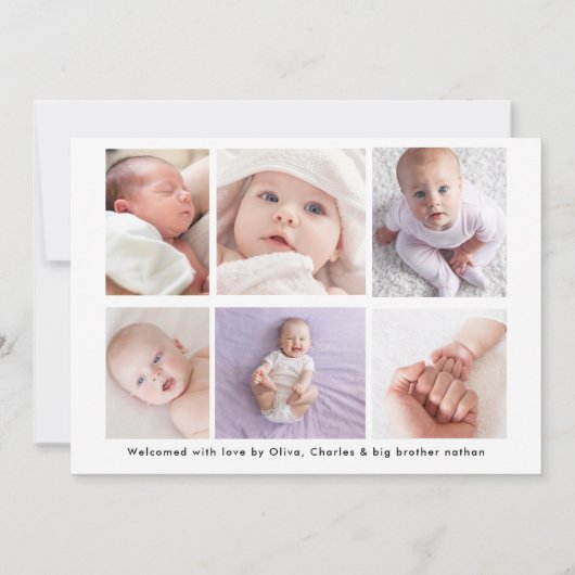 Baby Boy Fotocollage Geboorte Aankondiging (Achterkant)