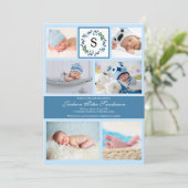 Baby Boy Fotocollage Geboorteaankondiging Monogram Aankondiging (Staand voorkant)