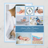 Baby Boy Fotocollage Geboorteaankondiging Monogram Aankondiging (Voorkant / Achterkant)