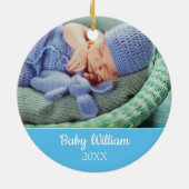 Baby Boy Foto's Witboek Aankondiging Keramisch Ornament (Achterkant)