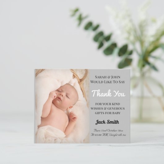 Baby Boy Geboorte Aankondiging Dank je Kaart (Staand voorkant)