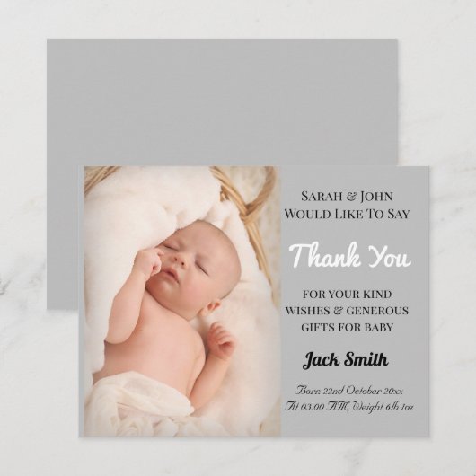 Baby Boy Geboorte Aankondiging Dank je Kaart (Voorkant / Achterkant)