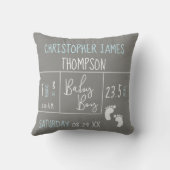 Baby Boy Geboorte Modern Blauw Grijs aandenken Kussen (Achterkant)