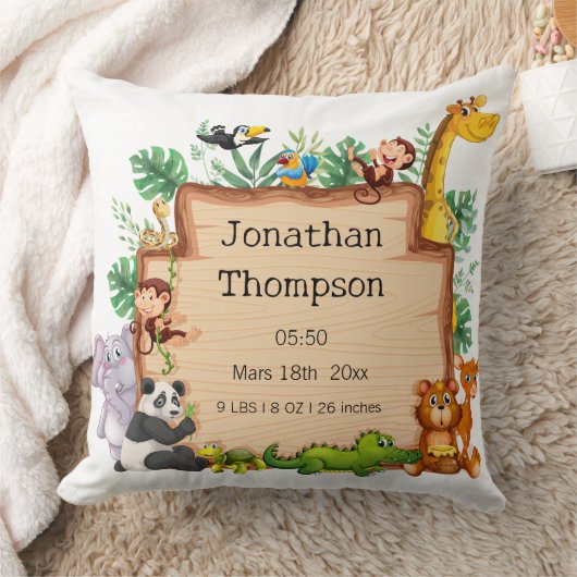Baby boy geboorte stats Safari en oerwoud Dieren Kussen (Deken)