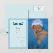 Baby Boy Geboorteaankondiging Briefkaart met walvi (Voorkant / Achterkant)