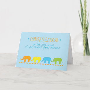 Baby Boy Gefeliciteerd, Blauw, Oranje olifanten Kaart