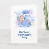 Baby Boy Gefeliciteerd Blauwe Teddy Bear Balloons Kaart (Voorkant)