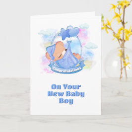 Baby Boy Gefeliciteerd Blauwe Teddy Bear Balloons Kaart