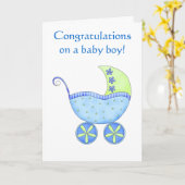 Baby Boy Gefeliciteerd Buggy Carriage Blue Kaart (Gele Bloem)