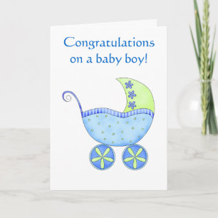 Baby Boy Gefeliciteerd Buggy Carriage Blue Kaart