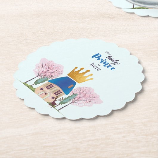 Baby Boy gekroond Blauw Goud Fairy Prince Castle Kartonnen Onderzetters (Gekanteld)