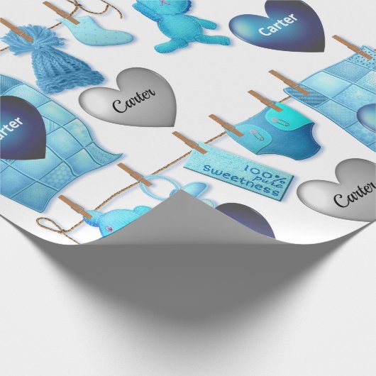 Baby Boy Gepersonaliseerd Cadeaupapier (Hoek)