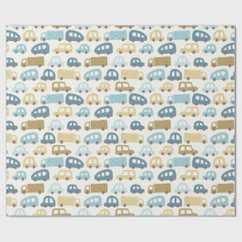 Baby Boy Gift Wrap Cars & Trucks | Blue & Beige Cadeaupapier