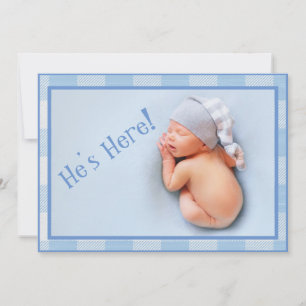 Baby Boy Gingham Modern Foto geboorteaankondiging Aankondiging