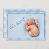 Baby Boy Gingham Pset Modern Foto Birth Aankondiging (Voorkant / Achterkant)