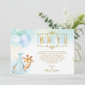 Baby Boy Giraffe Ballonnen Baby shower Sprinkle Bedankkaart (Staand voorkant)