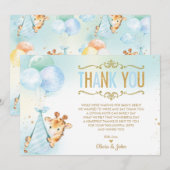 Baby Boy Giraffe Ballonnen Baby shower Sprinkle Bedankkaart (Voorkant / Achterkant)