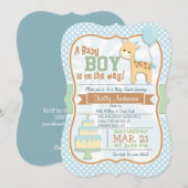 Baby Boy Giraffe, Pastel Baby shower Uitnodigen Kaart (Voorkant / Achterkant)