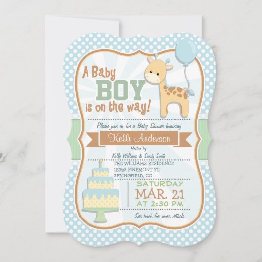 Baby Boy Giraffe, Pastel Baby shower Uitnodigen Kaart (Voorkant)
