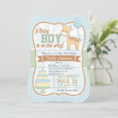 Baby Boy Giraffe, Pastel Baby shower Uitnodigen Kaart (Staand voorkant)