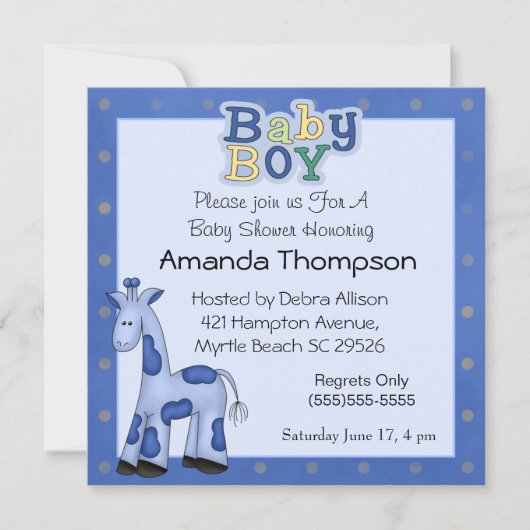 Baby Boy Giraffe Shower Invitations Kaart (Voorkant)