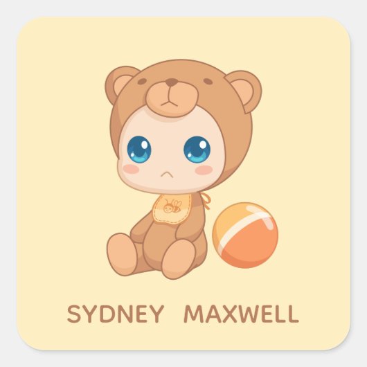 Baby Boy Girl Beer Jumpsuit aangepaste naam Yellow Vierkante Sticker (Voorkant)