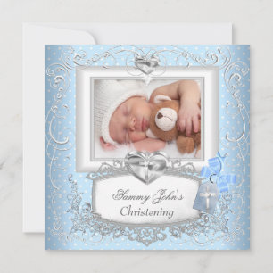 Baby Boy Girl Blue Christening Baptism Cross White Kaart