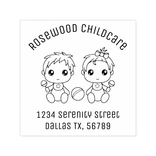 Baby Boy Girl Chilcare Daycare Adres 3 Zelfinktende Stempel (Design)