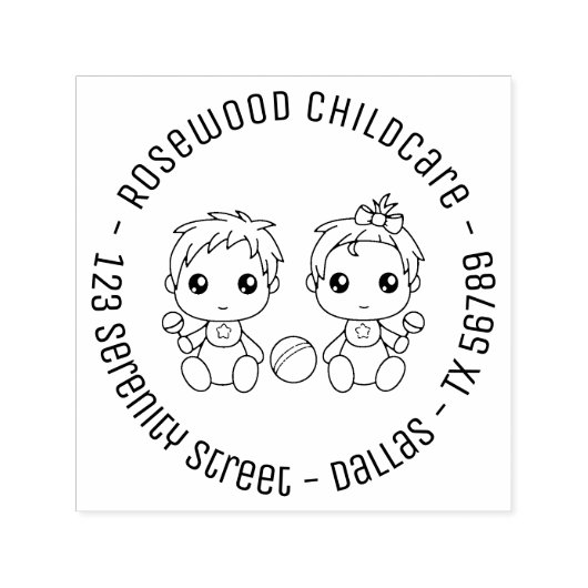 Baby Boy Girl Chilcare Daycare Round Address Zelfinktende Stempel (Design)