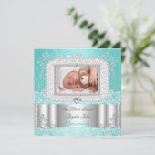 Baby Boy girl Christening Baptism blauwgroen Aankondiging (Staand voorkant)